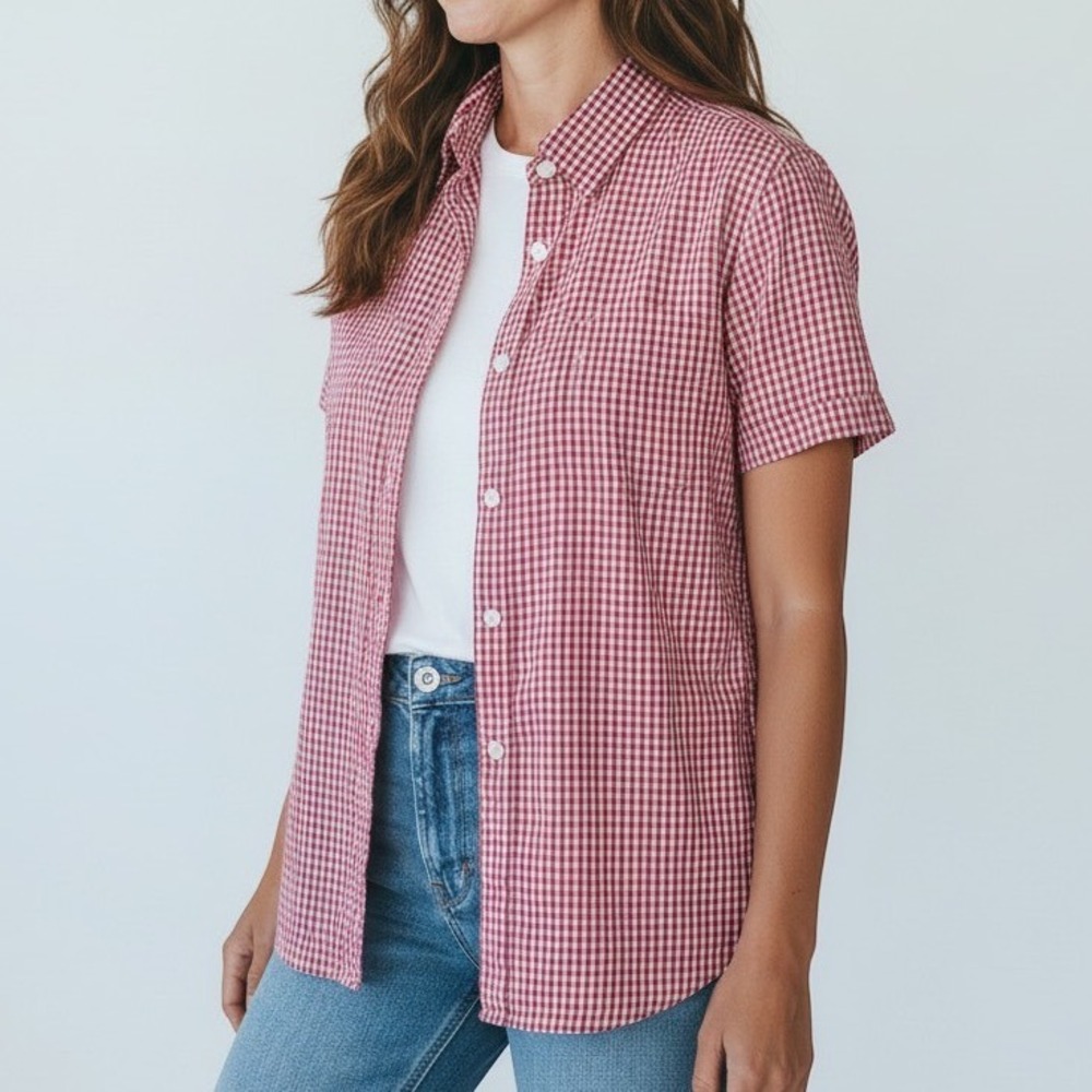 Broken Standard Snowdon Shirt Women Medium Red Gingham Short Sleeve Button Down